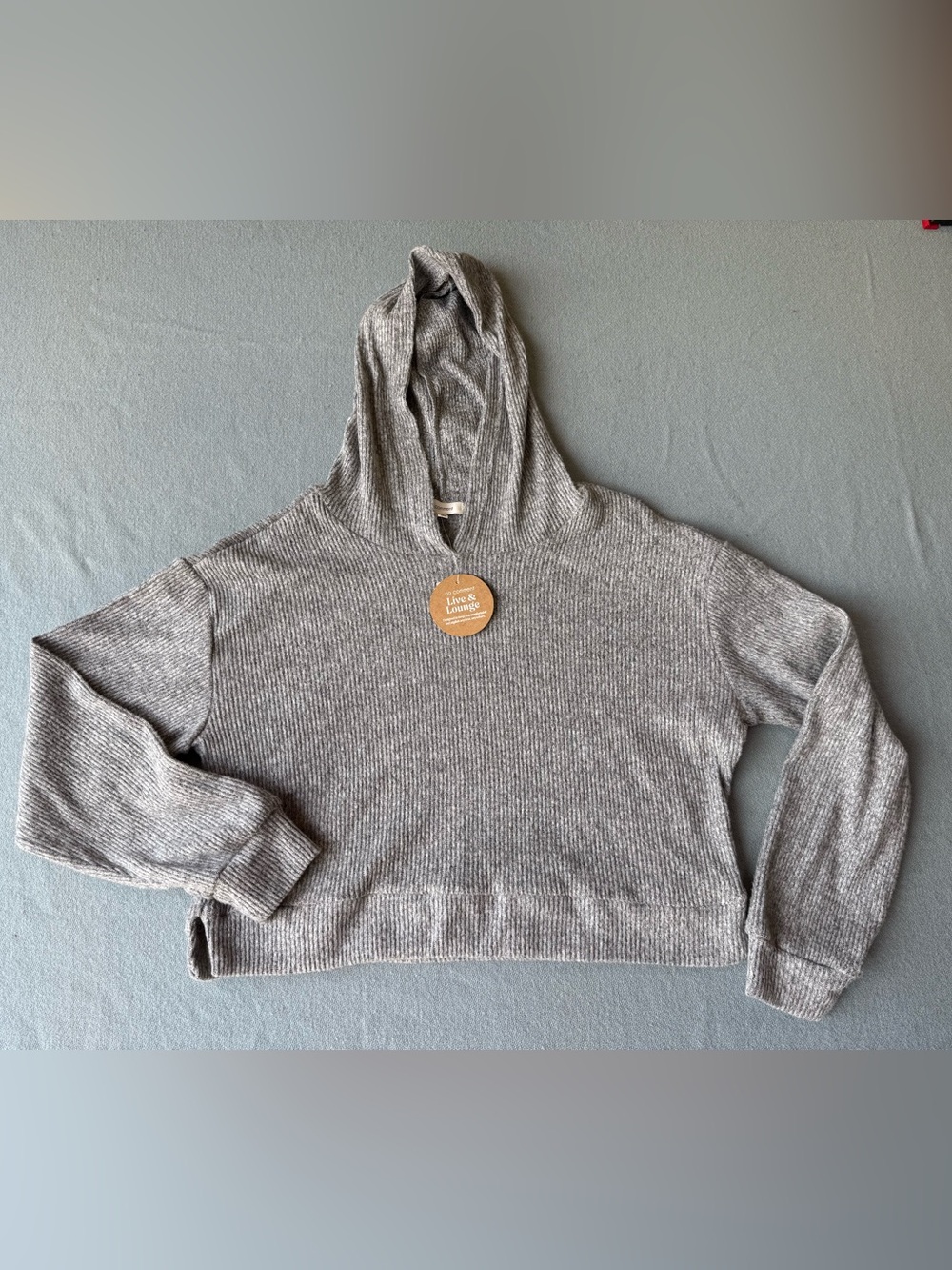 Gray crop Hooded Rib-Knit Sweater